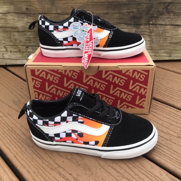flame checkerboard vans